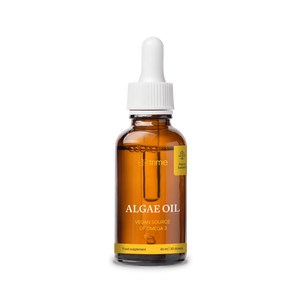 Bottle of algae oil with a dropper 